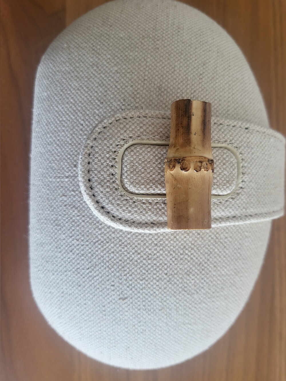 Zara Cream Canvas Clutch_crossbody with Bamboo Accent Lock